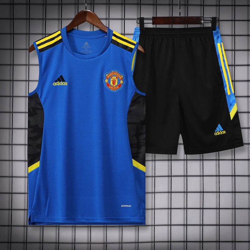 Conjunto Regata Manchester United 21/22 Adidas - Azul+Preto+Amarelo