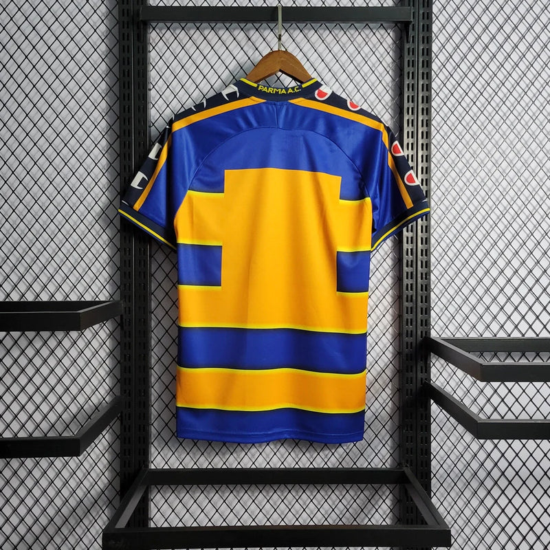 Camisa Retrô Parma Home Champion 2001/02 Masculino Azul e Amarelo