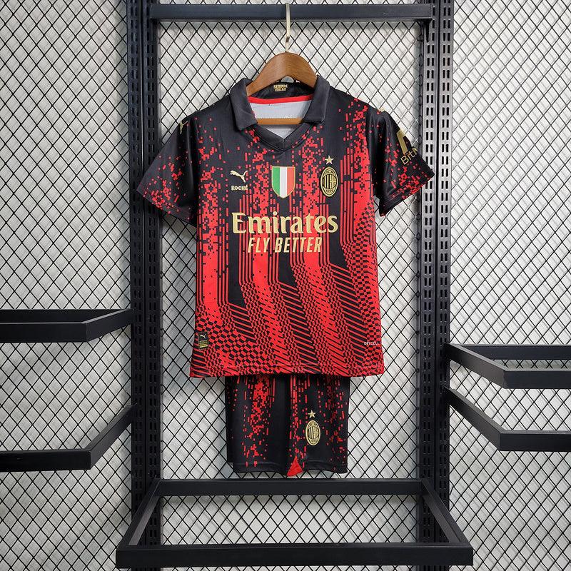 Kit Infantil Milan Away 23/24 - Puma - Preto e Vermelho