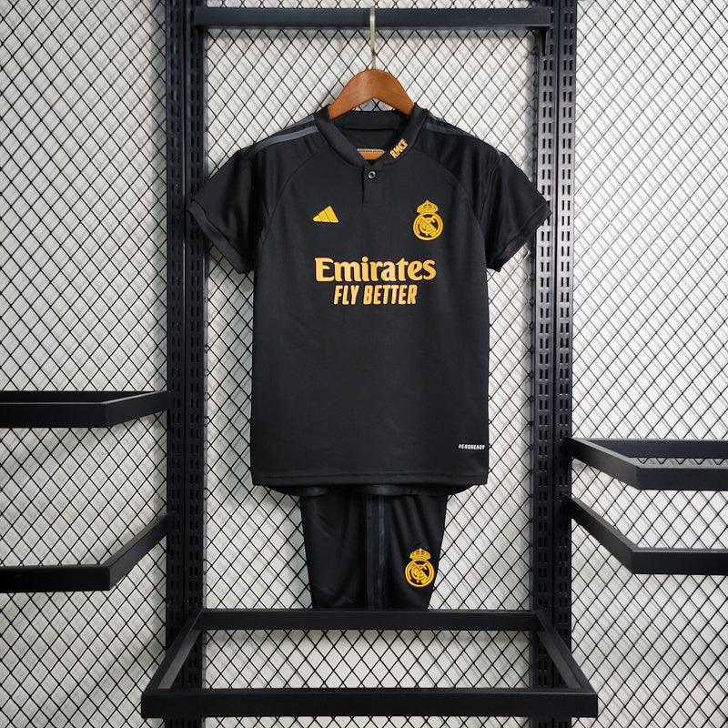 Kit Infantil Real madrid Away 23/24 - Adidas- Preta