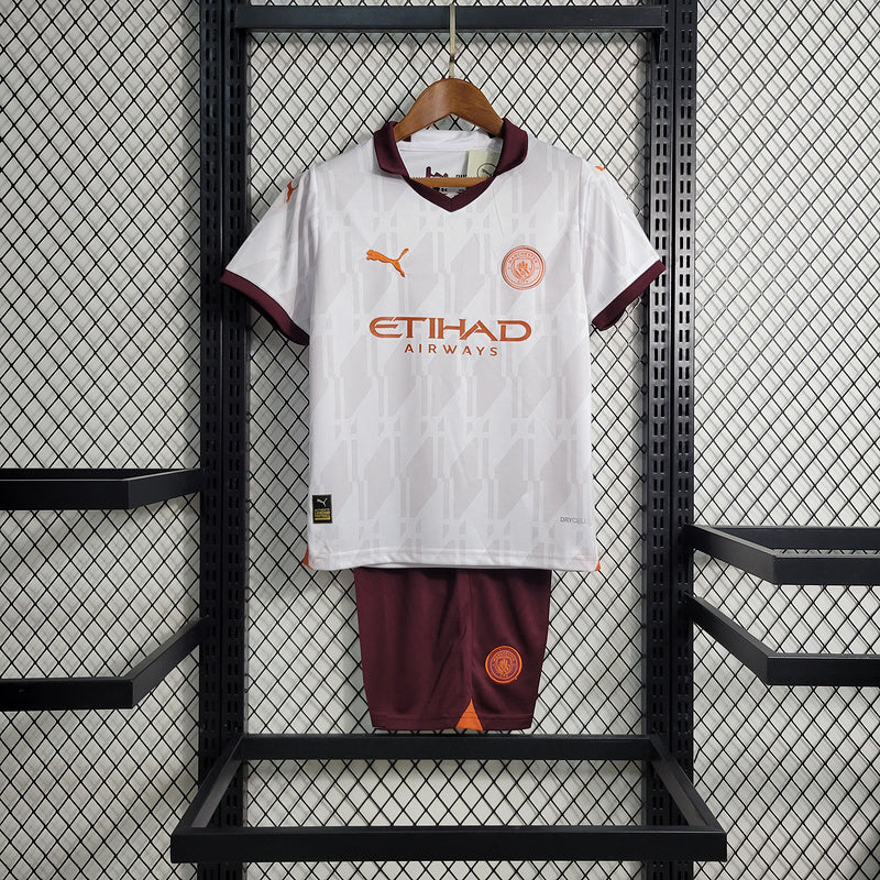 Kit Infantil Manchester City Away 23/24 - Off White