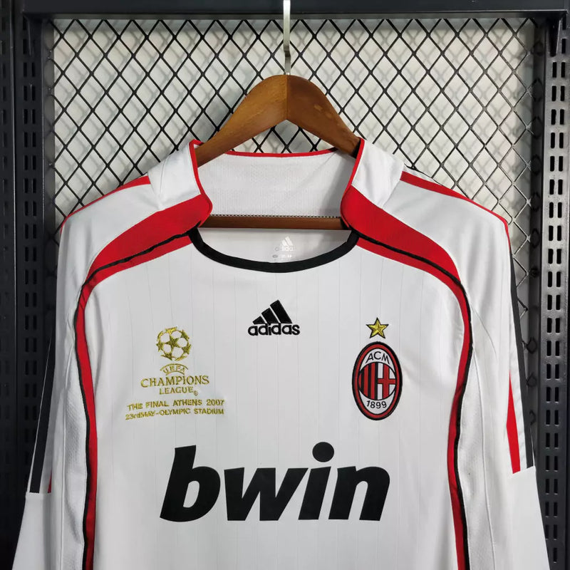 Camisa Retrô Milan II Away 2006/07 Manga Longa Masculino Branco