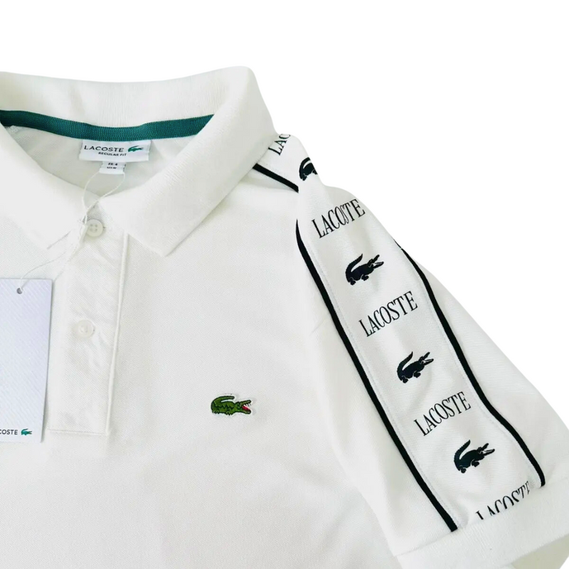 Camisa Polo Lacoste Piqué Listrada Contrastante Branca