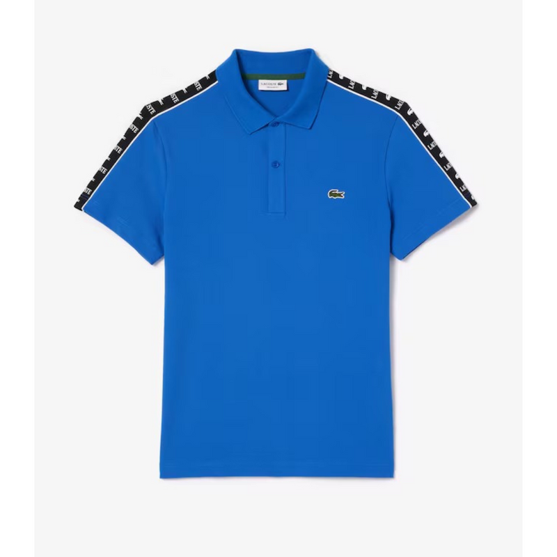 Camisa Polo Lacoste Piqué Listrada Contrastante Azul