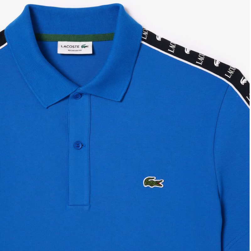 Camisa Polo Lacoste Piqué Listrada Contrastante Azul