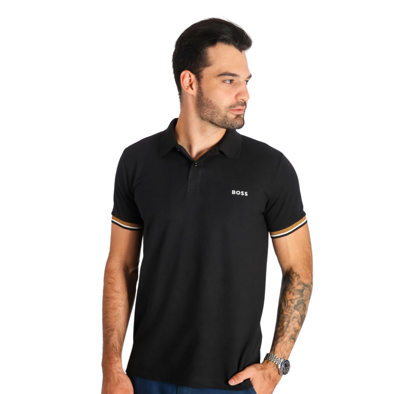 Camisa Polo Boss Piquet Duplo 100% Algodão Mercerizado - Preta