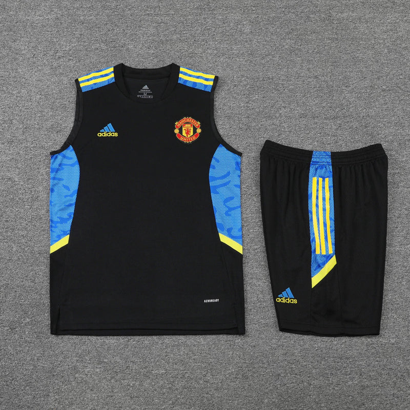 Conjunto Regata Manchester United 21/22 Adidas - Preto + Azul + Amarelo