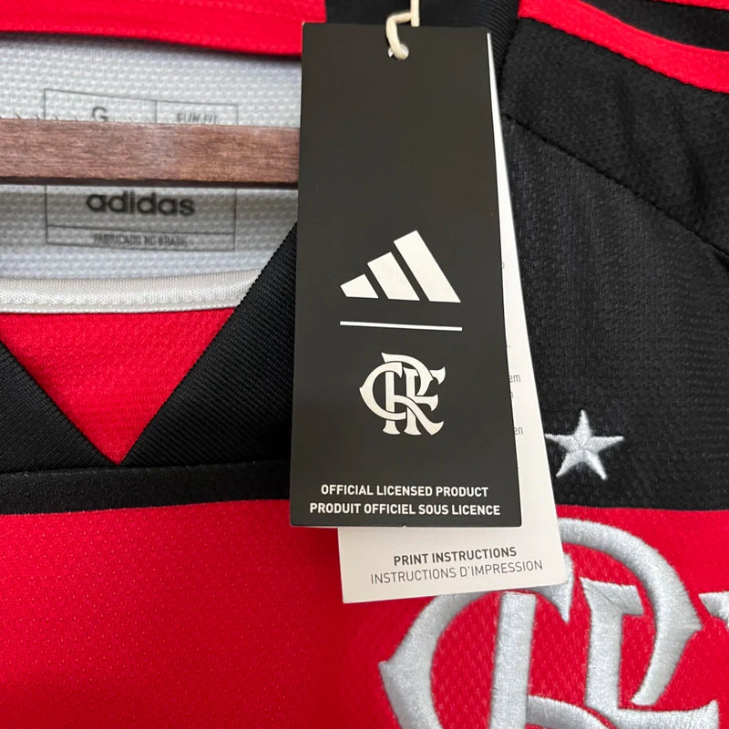 Camisa Flamengo I 2024/25 Todos Os Patrocínios Torcedor Adidas Masculina Vermelho e preto