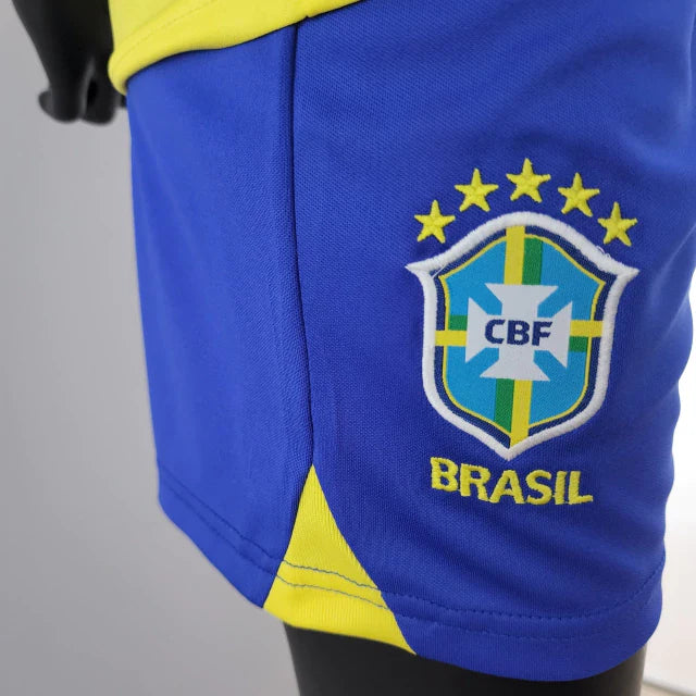 Kit Infantil Camisa + Shorts Infantil Seleção Brasileira - Amarela