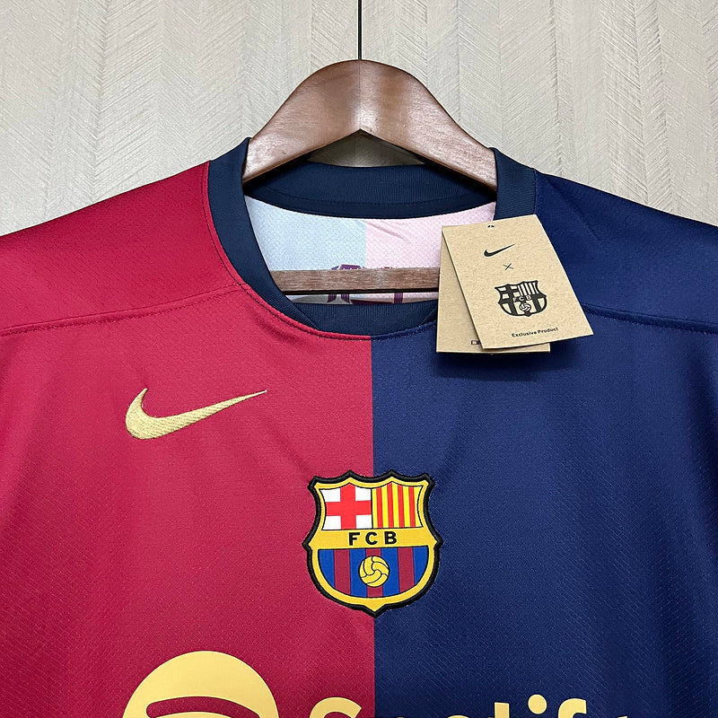 Camisa Barcelona I Home Nike Torcedor 2024/25 Masculino Azul e Grená