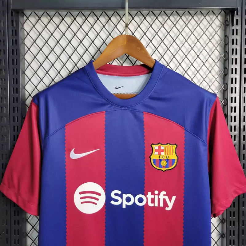 Camisa Barcelona I Home Nike Torcedor 2023/24 Masculino Azul e Grená