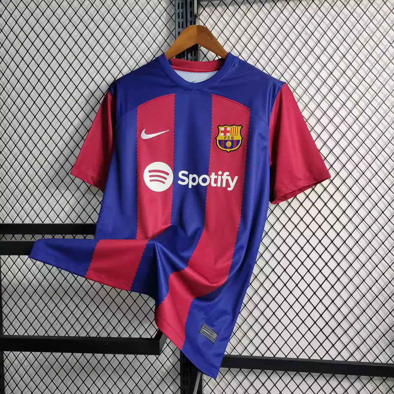 Camisa Barcelona I Home Nike Torcedor 2023/24 Masculino Azul e Grená