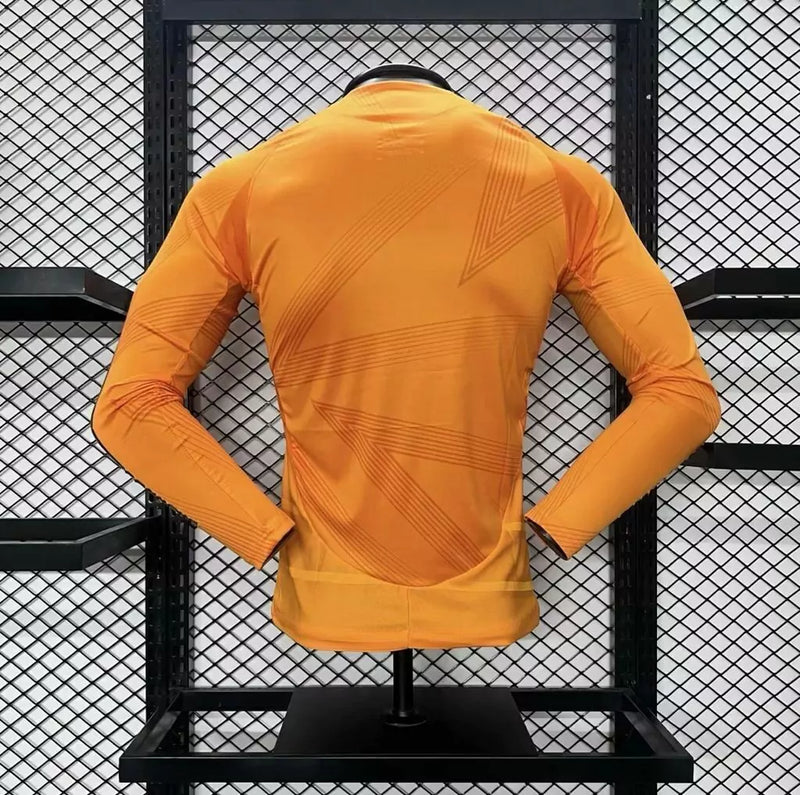 Camisa Real Madrid II Away 2024/25 Torcedor Manga Longa Masculina Laranja