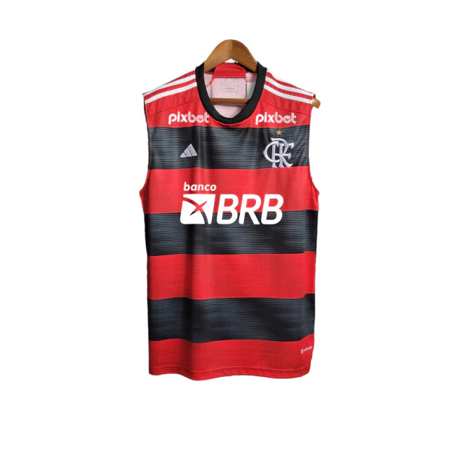 Camisa Flamengo Regata Patrocínios 23/24 Torcedor Adidas Masculina - Vermelho e Preto