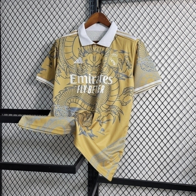 Camisa Real Madrid Edição Dragão Adidas Torcedor 2023/24 Masculino Dourado