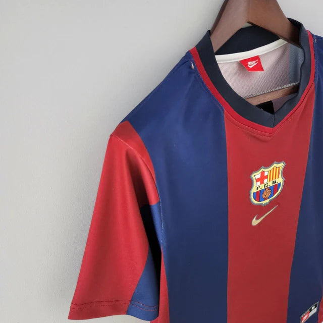 Camisa Retrô Barcelona Home Nike 1998/99 Masculino - Azul e Grená