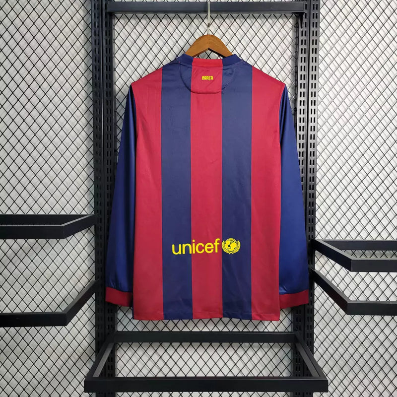 Camisa Retro Barcelona Nike Manga Longa 2014/15 Masculino Azul e Grená