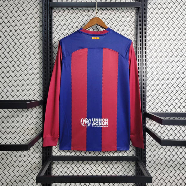 Camisa Barcelona Manga Longa Torcedor- 23/24 Nike Masculino Azul e Grená