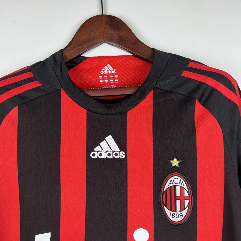 Camisa Retrô Milan I Home Adidas 2008/09 Manga Longa Vermelho e Preto