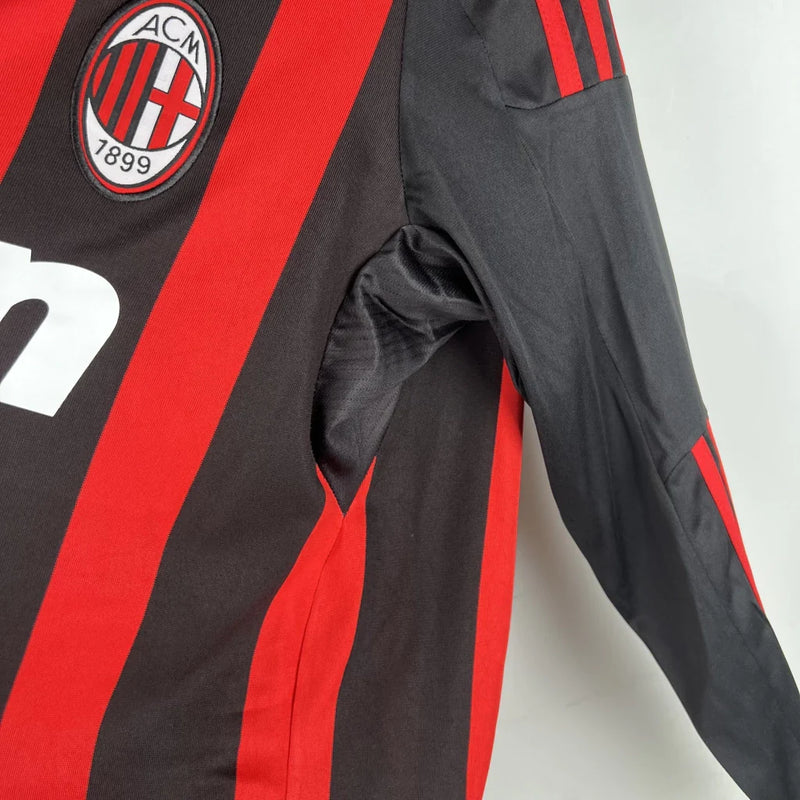 Camisa Retrô Milan I Home Adidas 2008/09 Manga Longa Vermelho e Preto