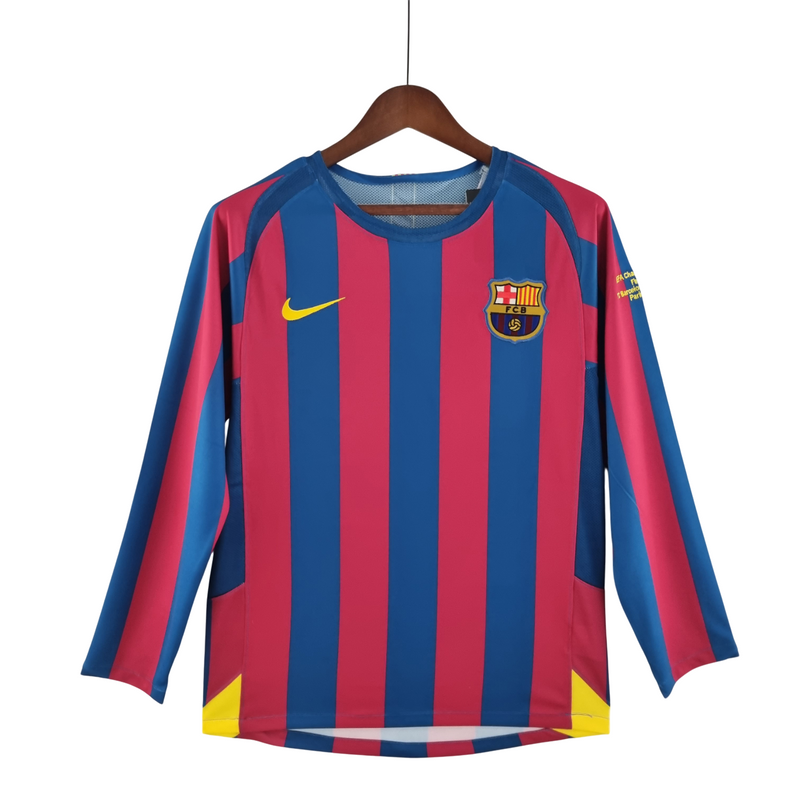 Camisa Retro Barcelona 05/06 Manga Longa Home - Grená