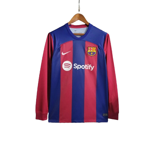 Camisa Barcelona Manga Longa Torcedor- 23/24 Nike Masculino Azul e Grená