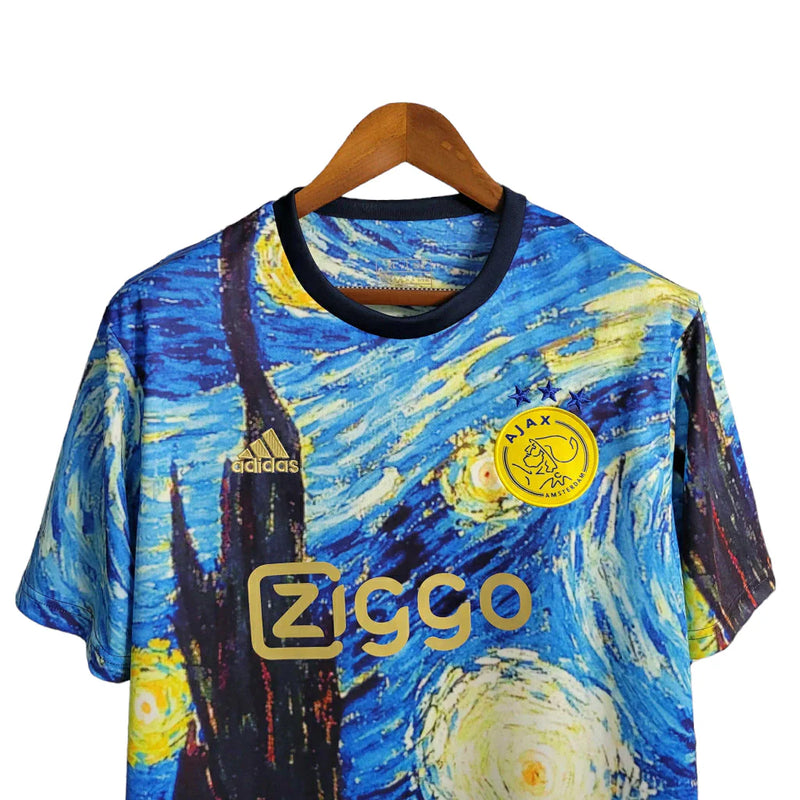 Camisa Ajax 2023/24 Adidas Torcedor Masculina Detalhes Em Azul Amarelo e Dourado